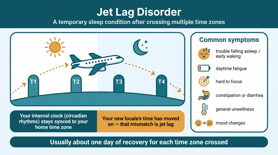 Overview of jet lag disorder — a temporary sleep condition after crossing multiple time zones