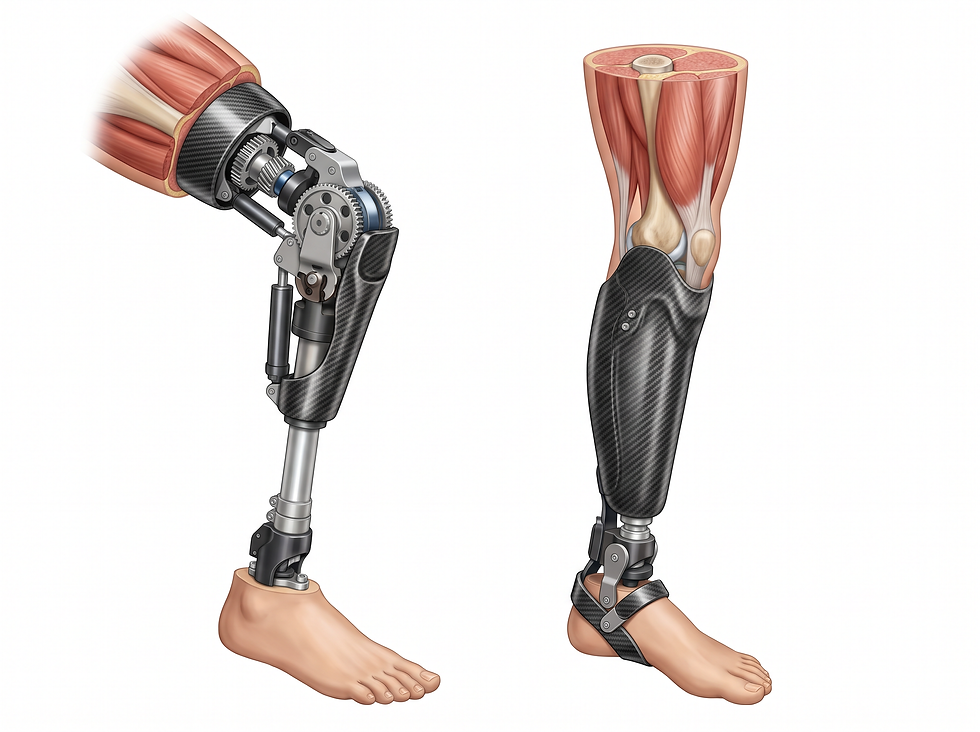 Comparison of an above-the-knee prosthetic with a complex knee joint and a below-the-knee prosthetic