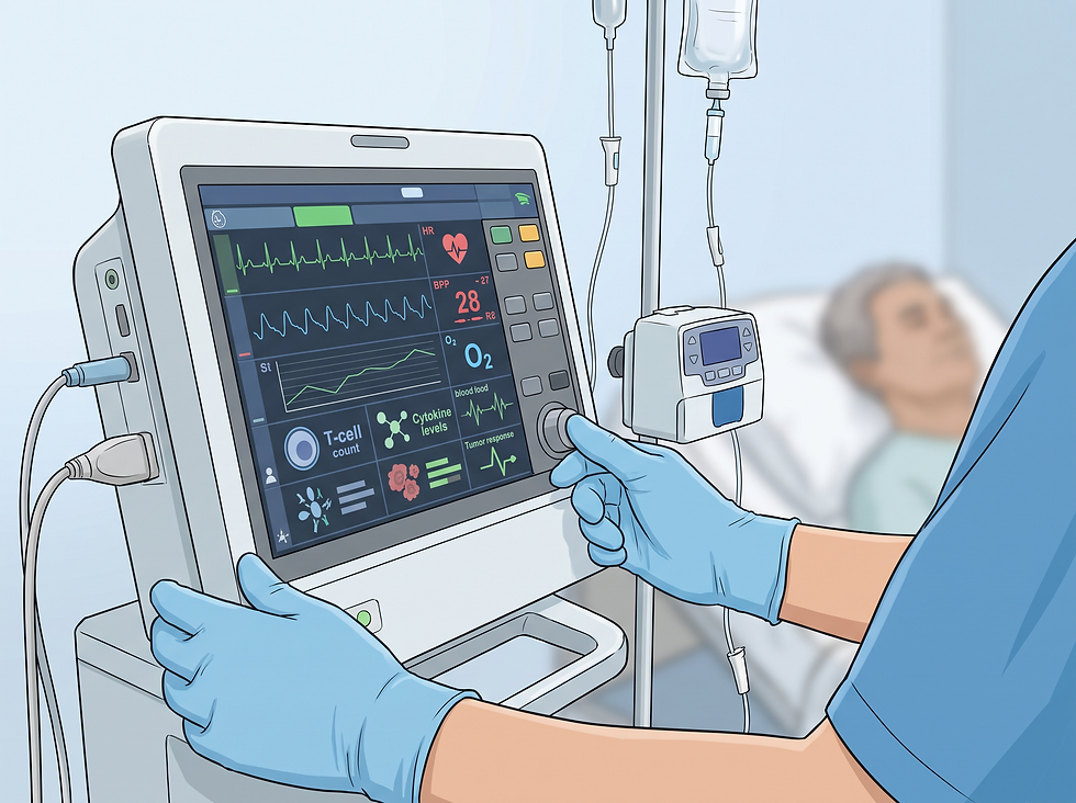 Illustration of clinical monitoring and supportive care during immunotherapy sessions