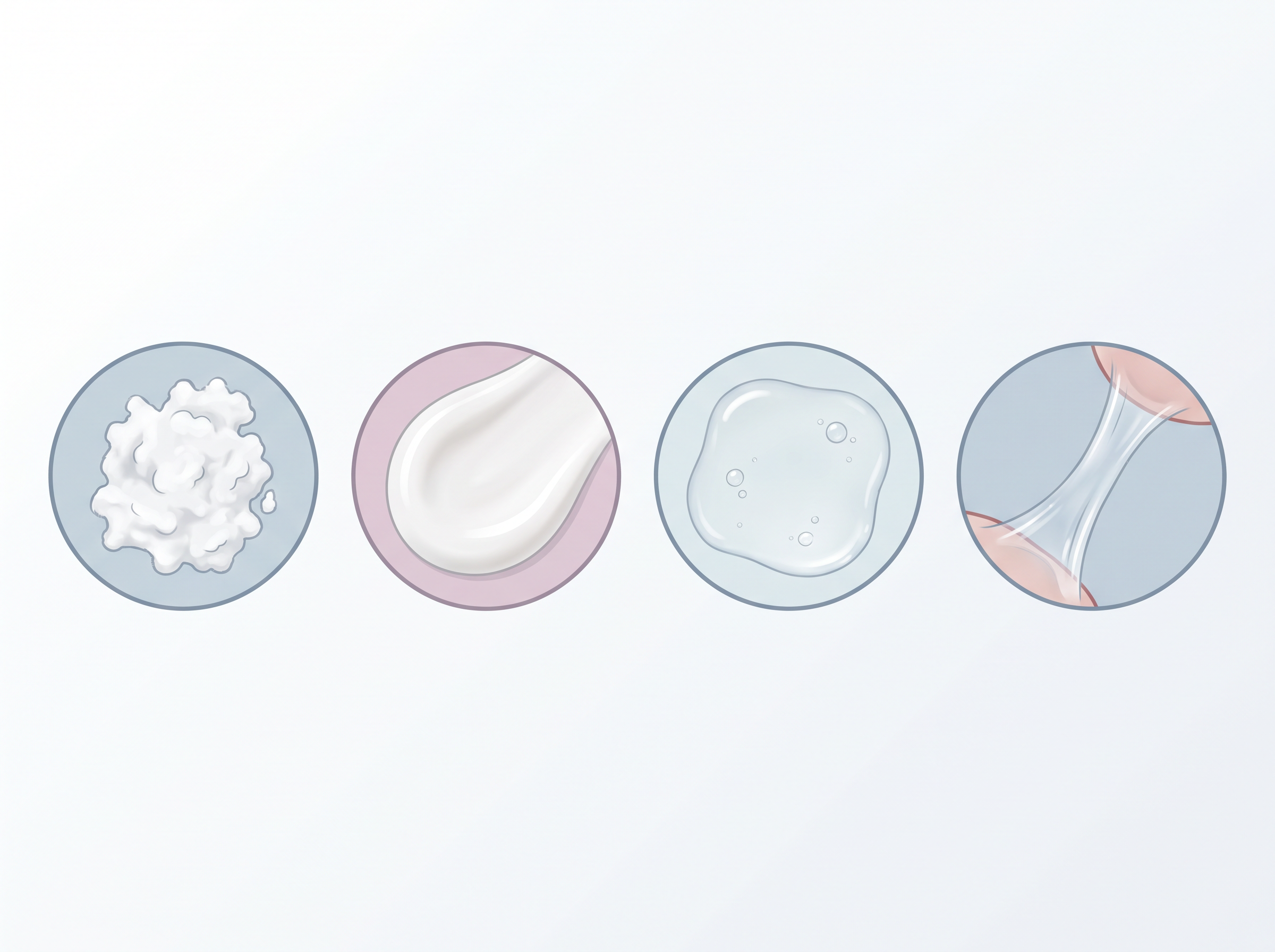 Diagram showing the different stages and textures of cervical mucus throughout the menstrual cycle.