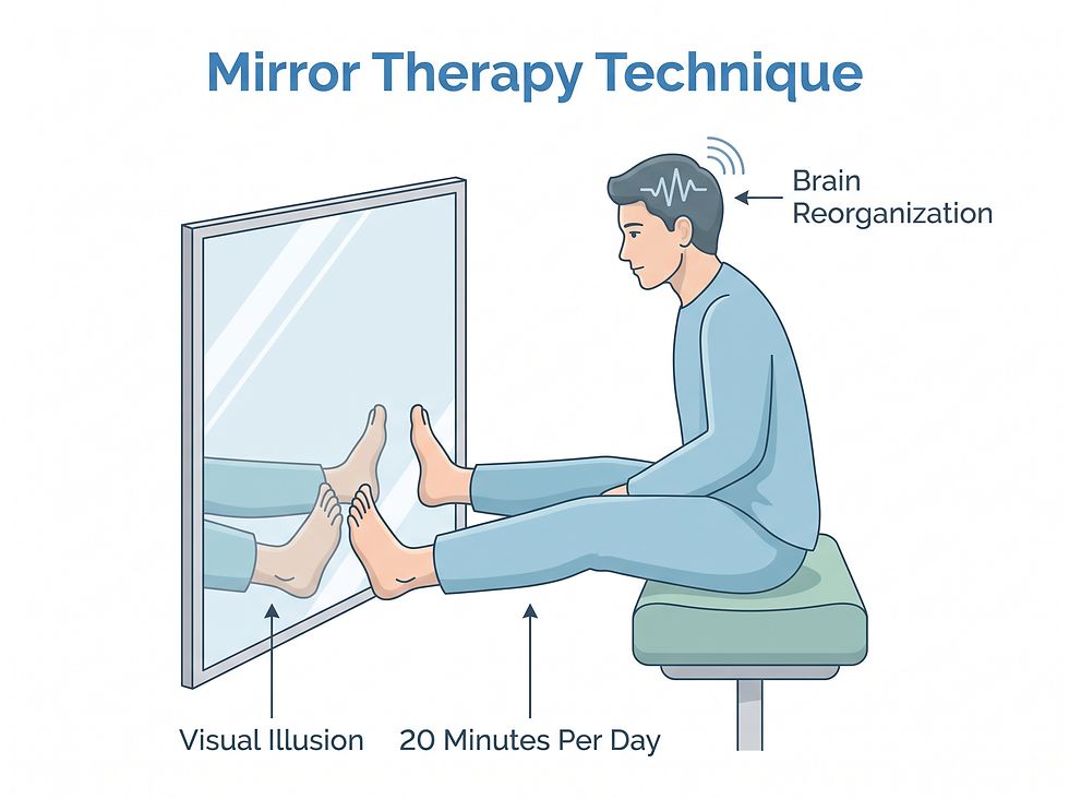 Mirror therapy technique used to treat phantom limb pain