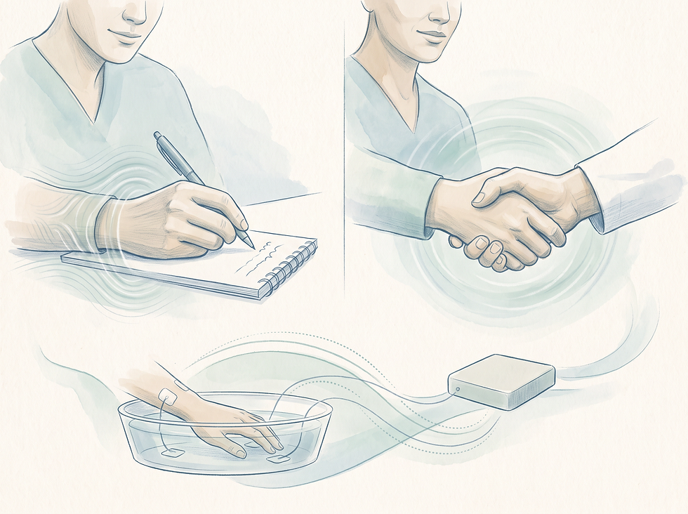 A serene illustration of a patient enjoying daily activities with confidence, symbolizing the successful management of symptoms through iontophoresis.