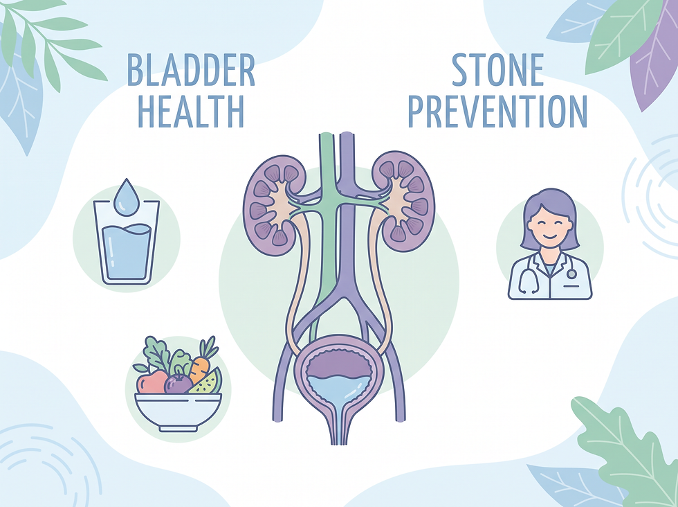 Bladder health and stone prevention: drinking water, eating fruits and vegetables, and seeing your doctor