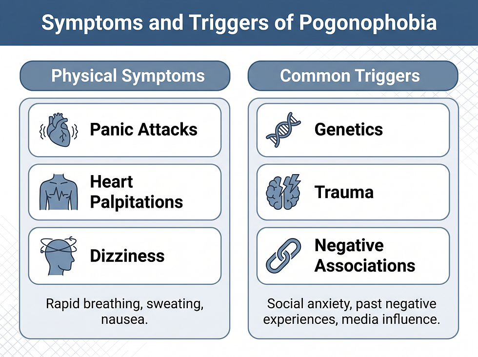 Pogonophobia symptoms and triggers: autonomic, respiratory, and neurological responses