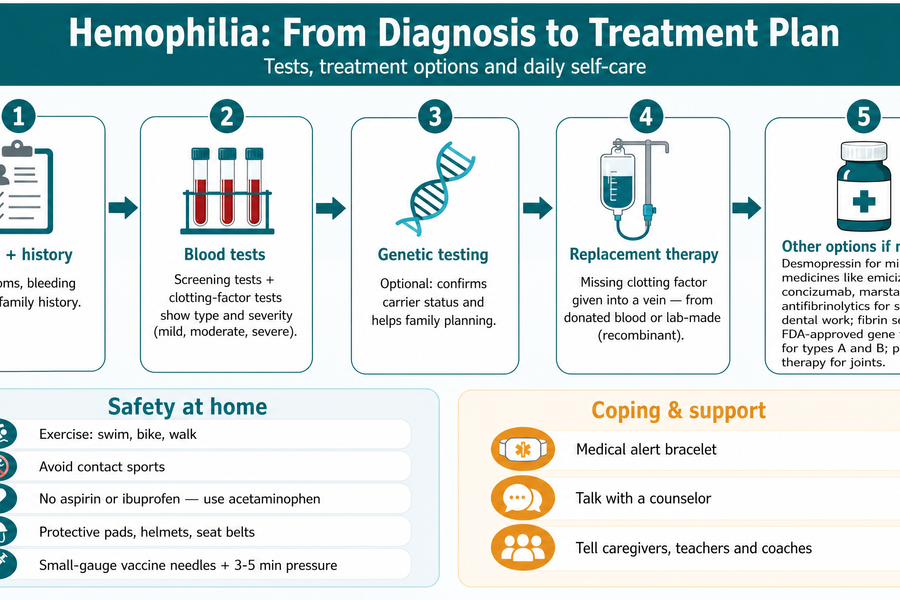 Hemophilia diagnosis and treatment pathway from blood tests to gene therapy