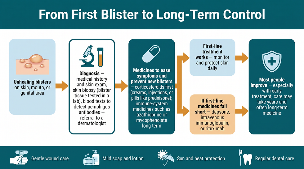 Pemphigus diagnosis and treatment pathway from first blister to long-term control