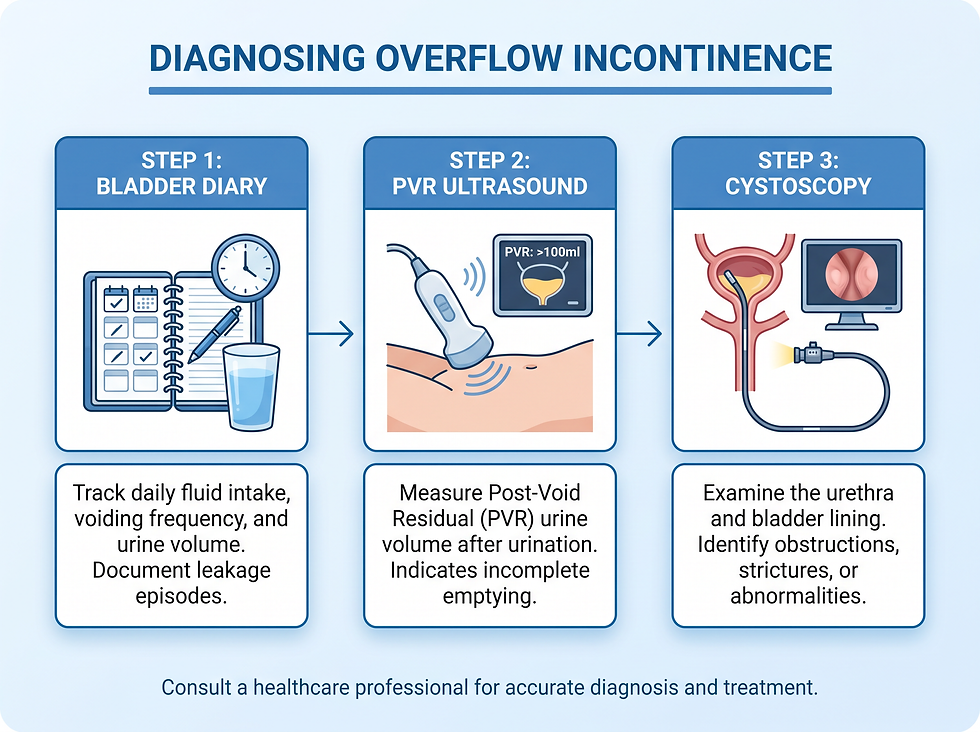 Overflow incontinence diagnostic pathway: clinical workflow highlighting the post-void residual test