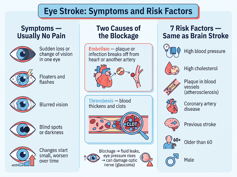 Eye stroke symptoms and risk factors — painless sudden vision loss in one eye, warning signs, and the seven major risk factors