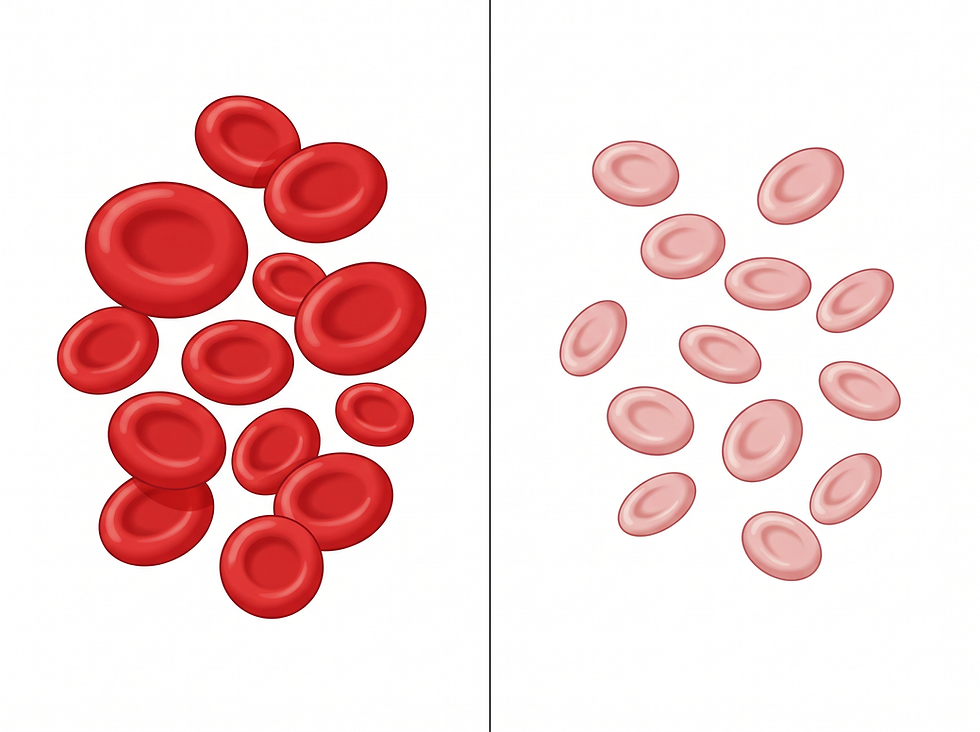 Illustration comparing typical red blood cells to microcytic hypochromic cells