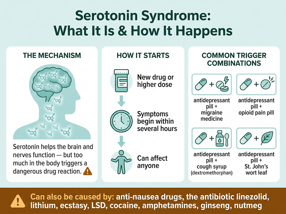 What serotonin syndrome is and how it happens: the serotonin mechanism, the how-it-starts timeline, and the four most common trigger combinations
