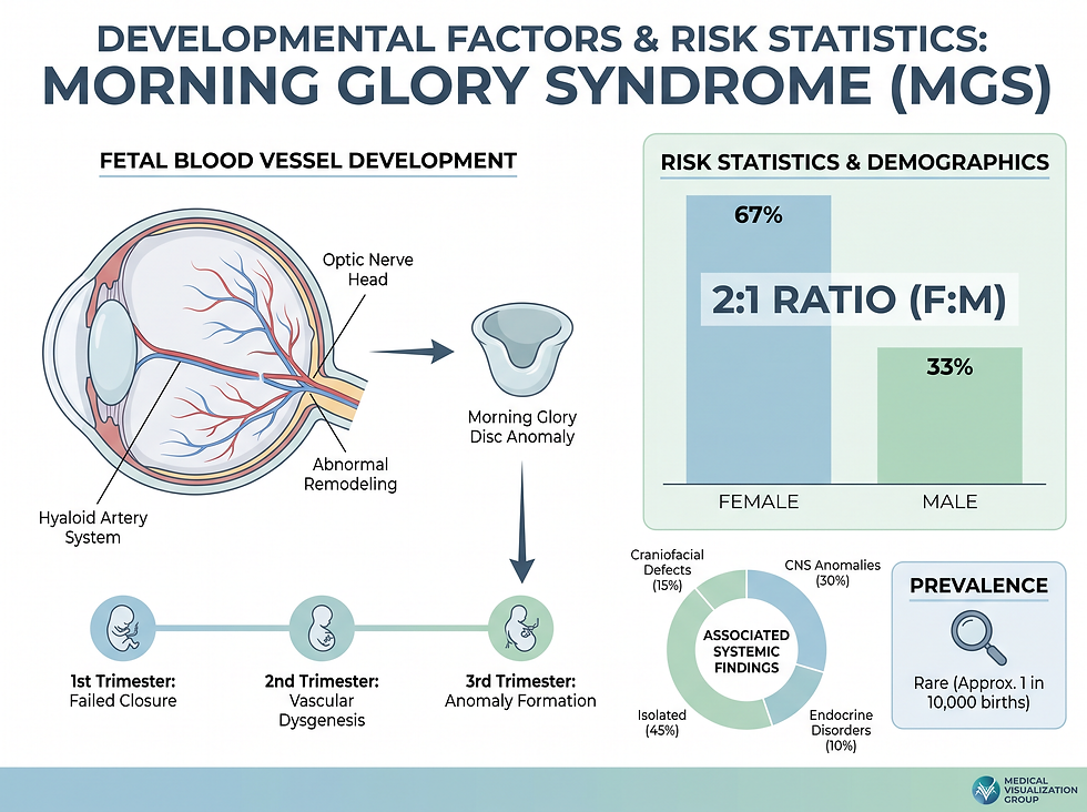 Infographic of Morning Glory Syndrome developmental factors and risk statistics, including the 2:1 female-to-male ratio