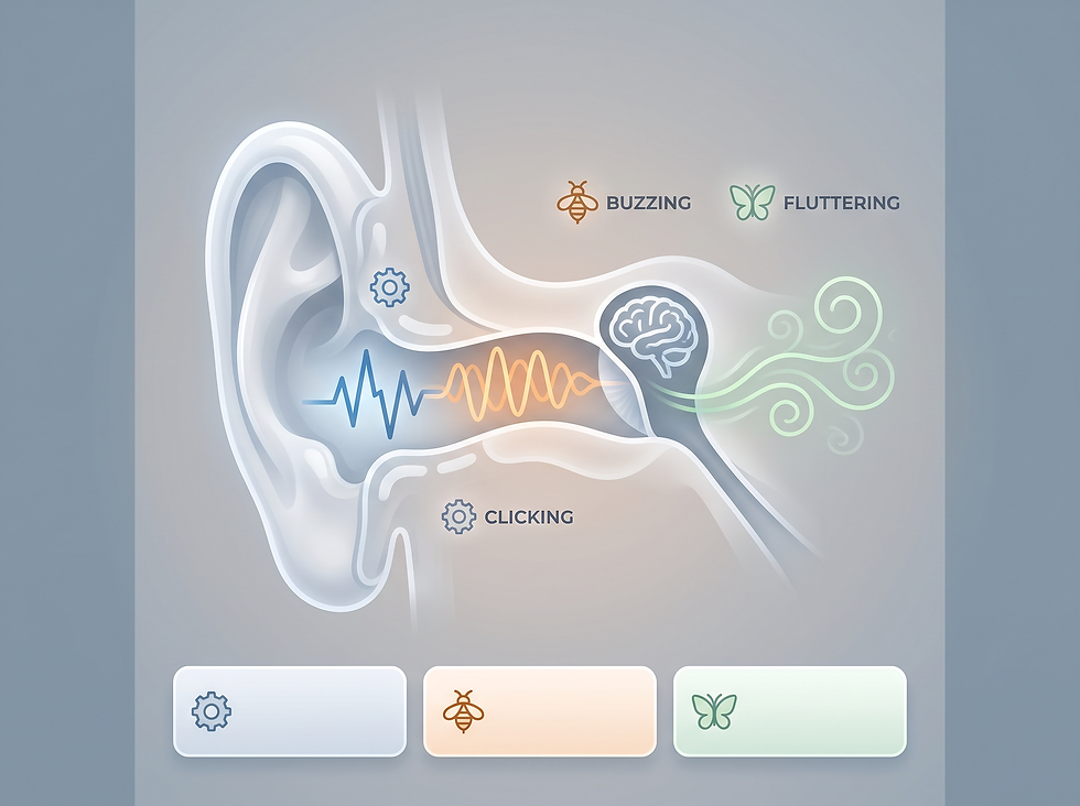 Common sounds and sensations of middle ear myoclonus: clicking, buzzing, and fluttering