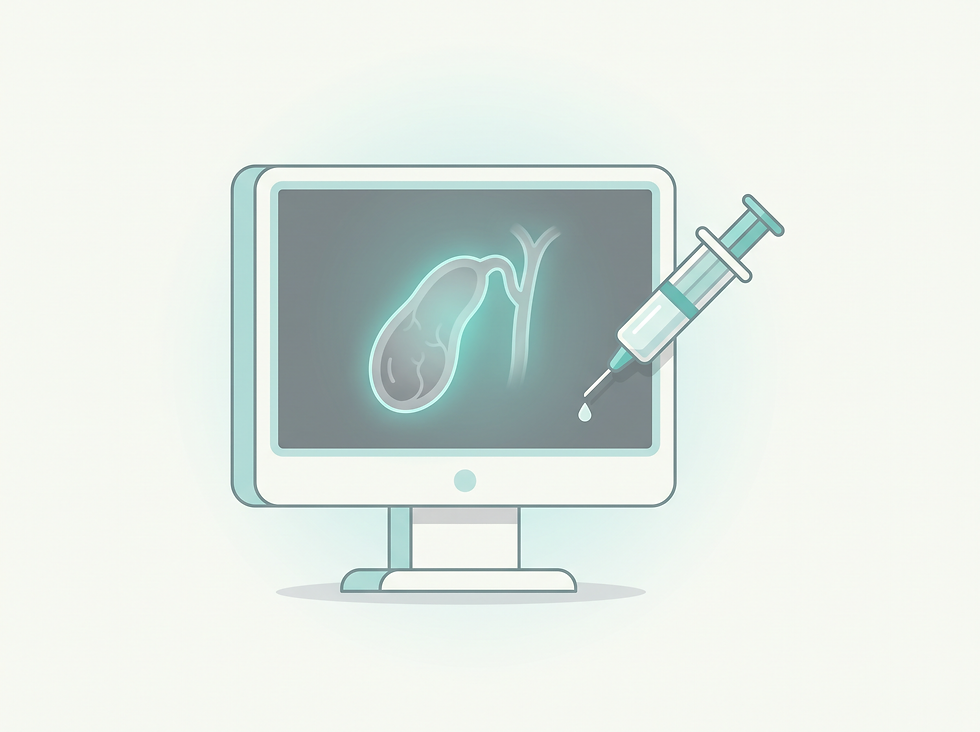 Illustration of a HIDA scan where cholecystokinin is used to test gallbladder function
