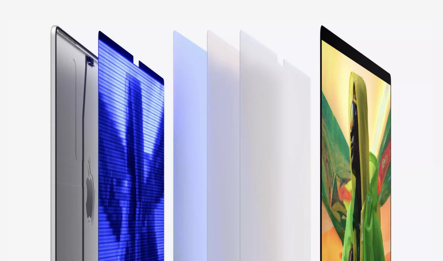 MacBook LCD panelinde arka aydınlatma, ışık dağıtıcı ve yansıtıcı katmanların konumu