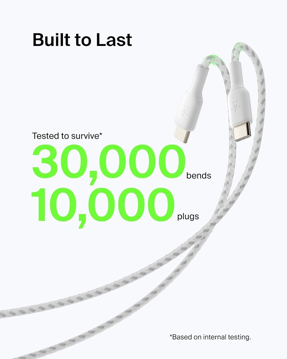 Thumbnail: Belkin BoostCharge Örgülü USB-A – USB-C Şarj ve Data Kablosu (2 m) – Beyaz
