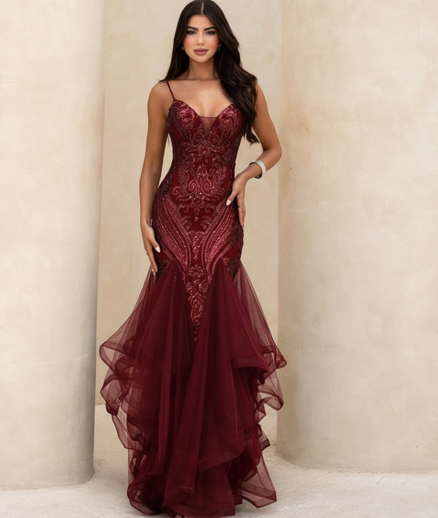Vestido Longo Lumini em destaque com brilhos sofisticados