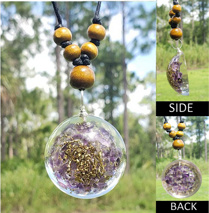 EMF Protection L Dome Amethyst and Copper Gemstone Orgonite Reiki Pendant Necklace