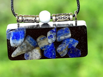 Oblong Lapis Lazuli Orgonite Wisdom Intuition Clarity and Awareness Reiki Pendant Shungite Infused Necklace