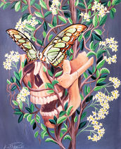 Butterfly on skull, flowers, katpowellartist