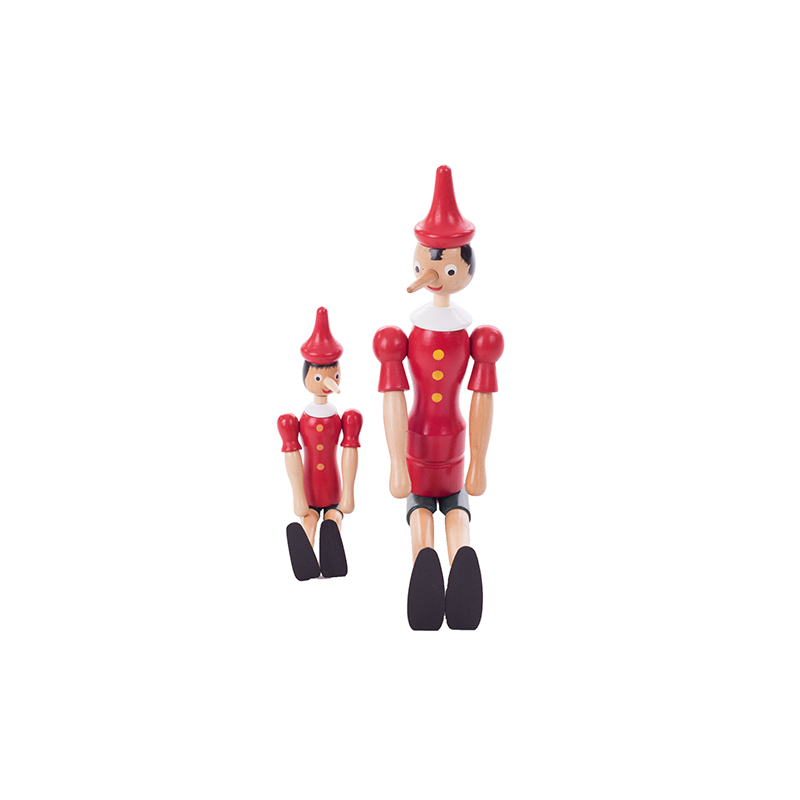 Thumbnail: בובת עץ פינוקיו בארבעה גדלים שונים