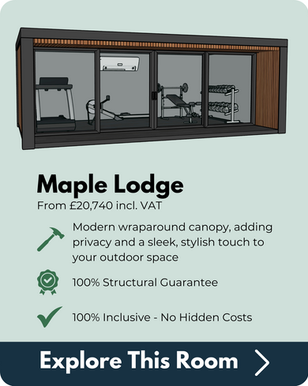 Maple Lodge garden gym featuring a wraparound canopy for added privacy and a contemporary fitness space in Surrey