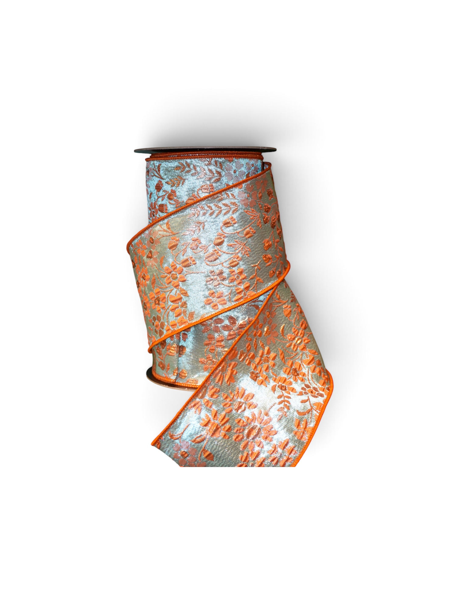 Metallic floral jacquard, ice blue dark peach RIBBON