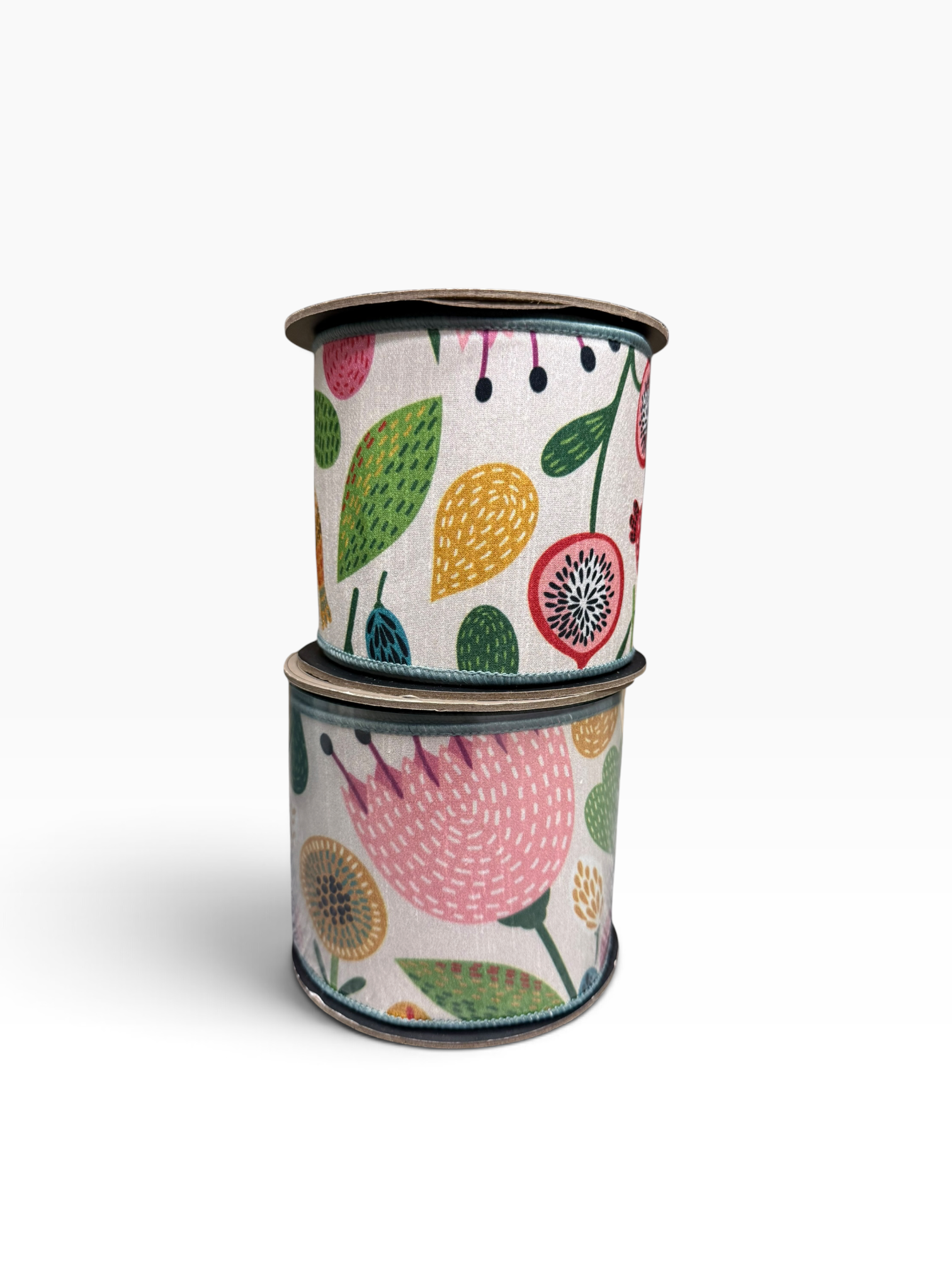 Green Blue and Pink Floral Ribbon