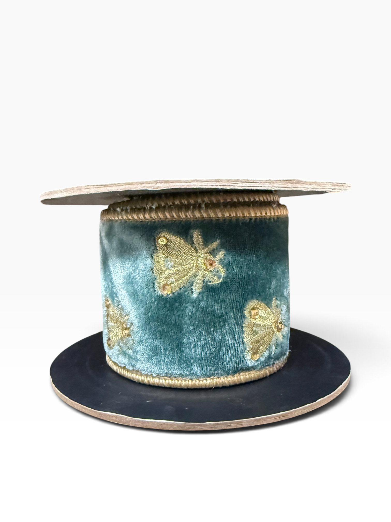 Blue Green Velvet with Gold Trim Ribbon