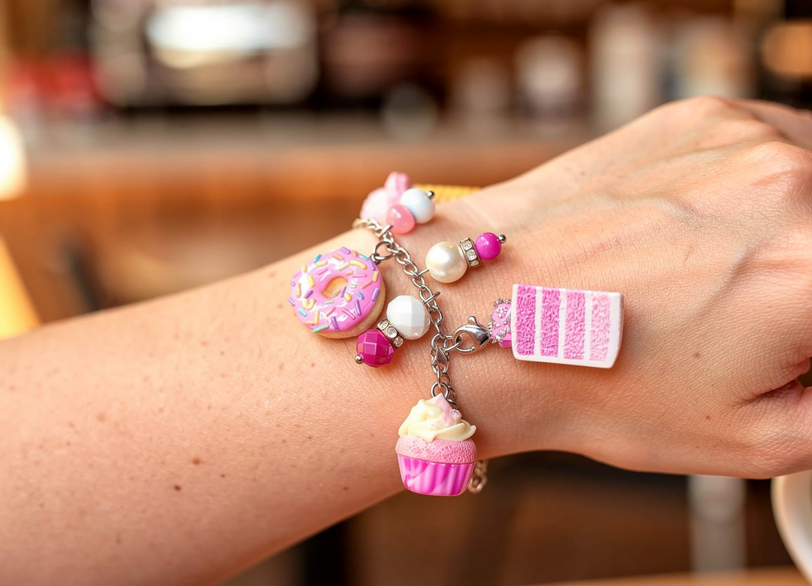 Pulsera de terciopelo rosa con dijes