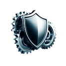 Metallic shield icon with gears symbolizing continuous cybersecurity support and system protection.