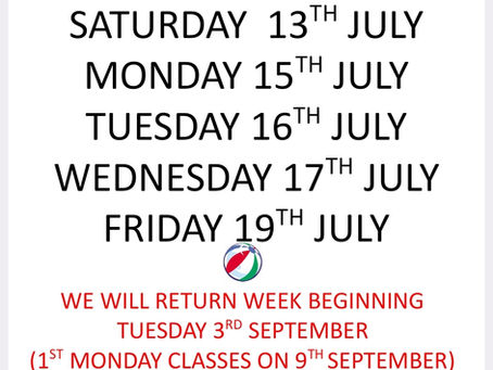 SUMMER SHUTDOWN DATES FOR YOU. PLEASE READ