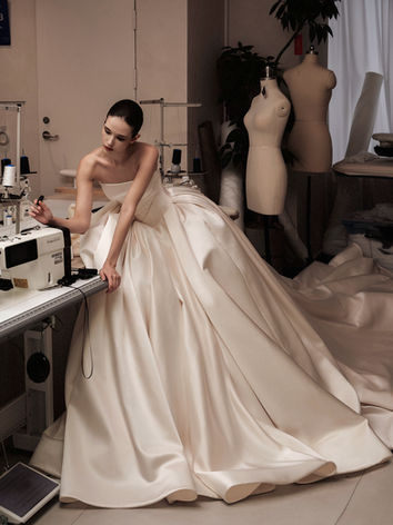 Sculptural satin wedding gown by Cheyenne Tsai from the Serendipity of Bloom couture bridal collection