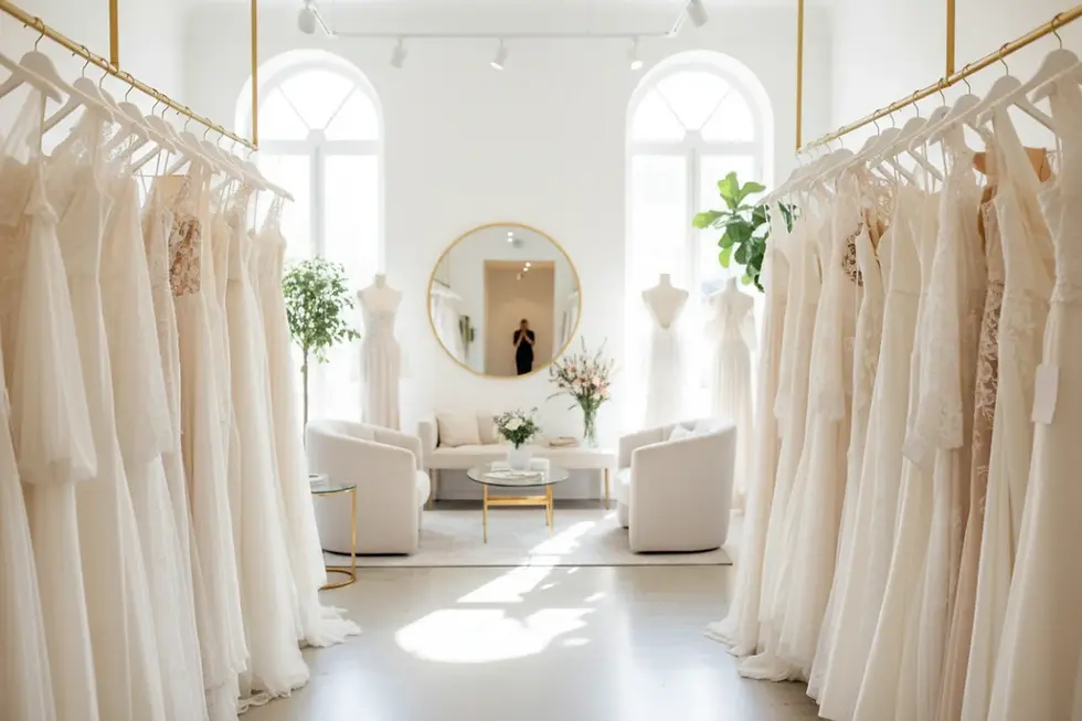 Boutique exibindo um destination wedding dress boutique assortment sofisticado
