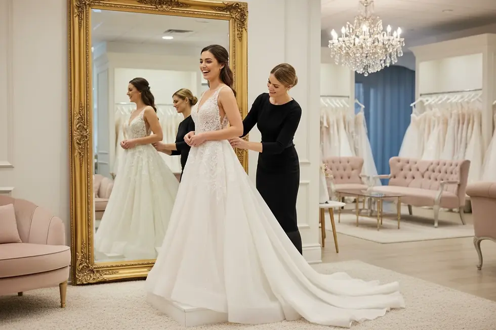 Novia experimentando un servicio personalizado con un vestido de novia exclusivo.