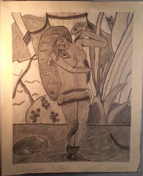 A master copy of the painting of Lilith by John Collier, depicting Lilith as a black woman with back length hair, in a jungle landscape