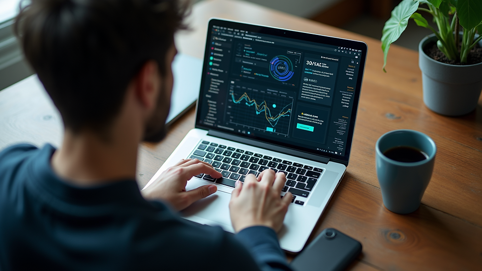 High angle view of a student working on a laptop with AI and data science course materials