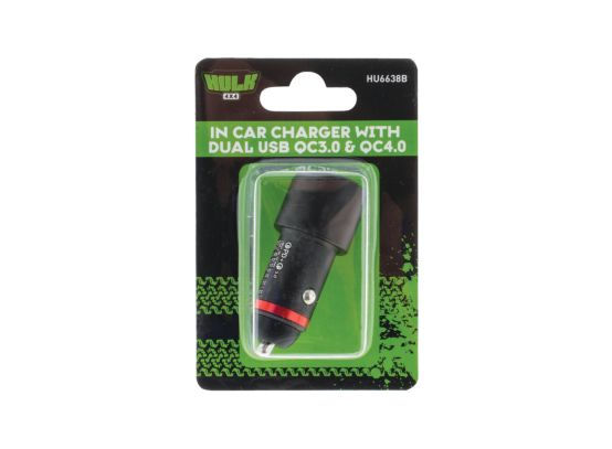 Thumbnail: HULK - Dual USB In Car Socket Charger - USB Type C & QC3.0