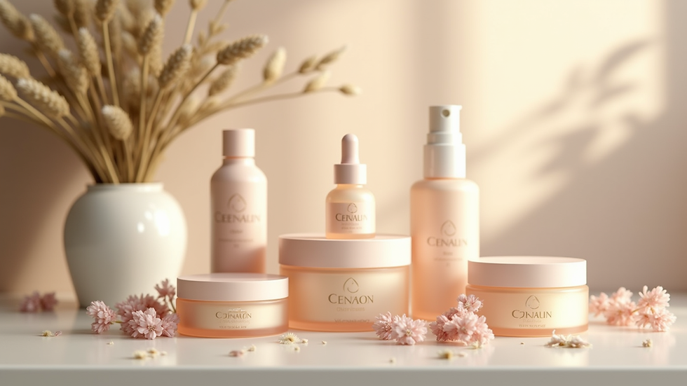 Close-up view of a skincare product arrangement