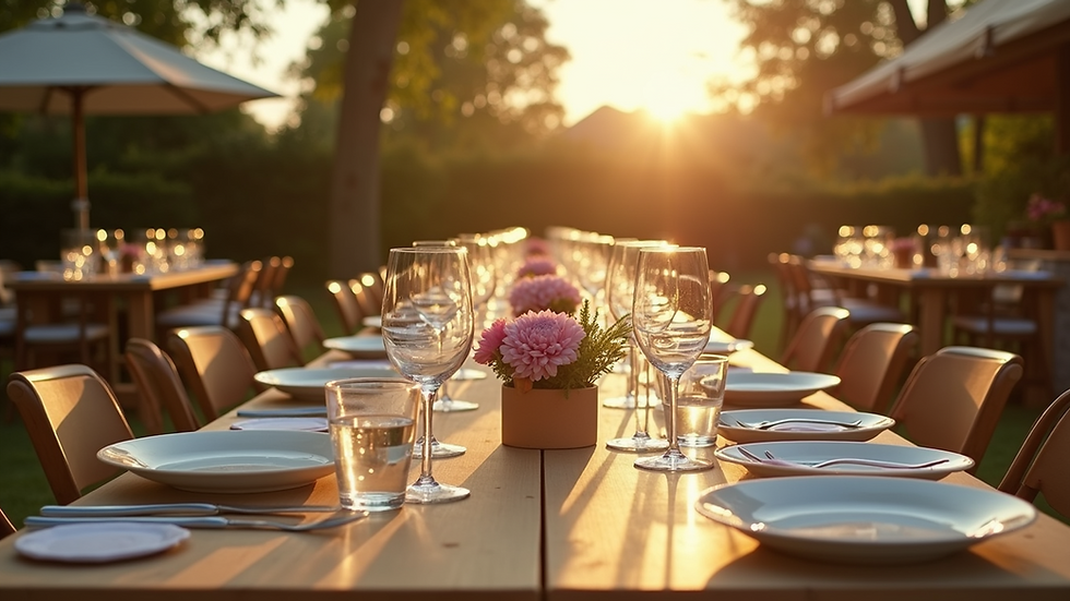 Eye-level view of a serene outdoor party setup