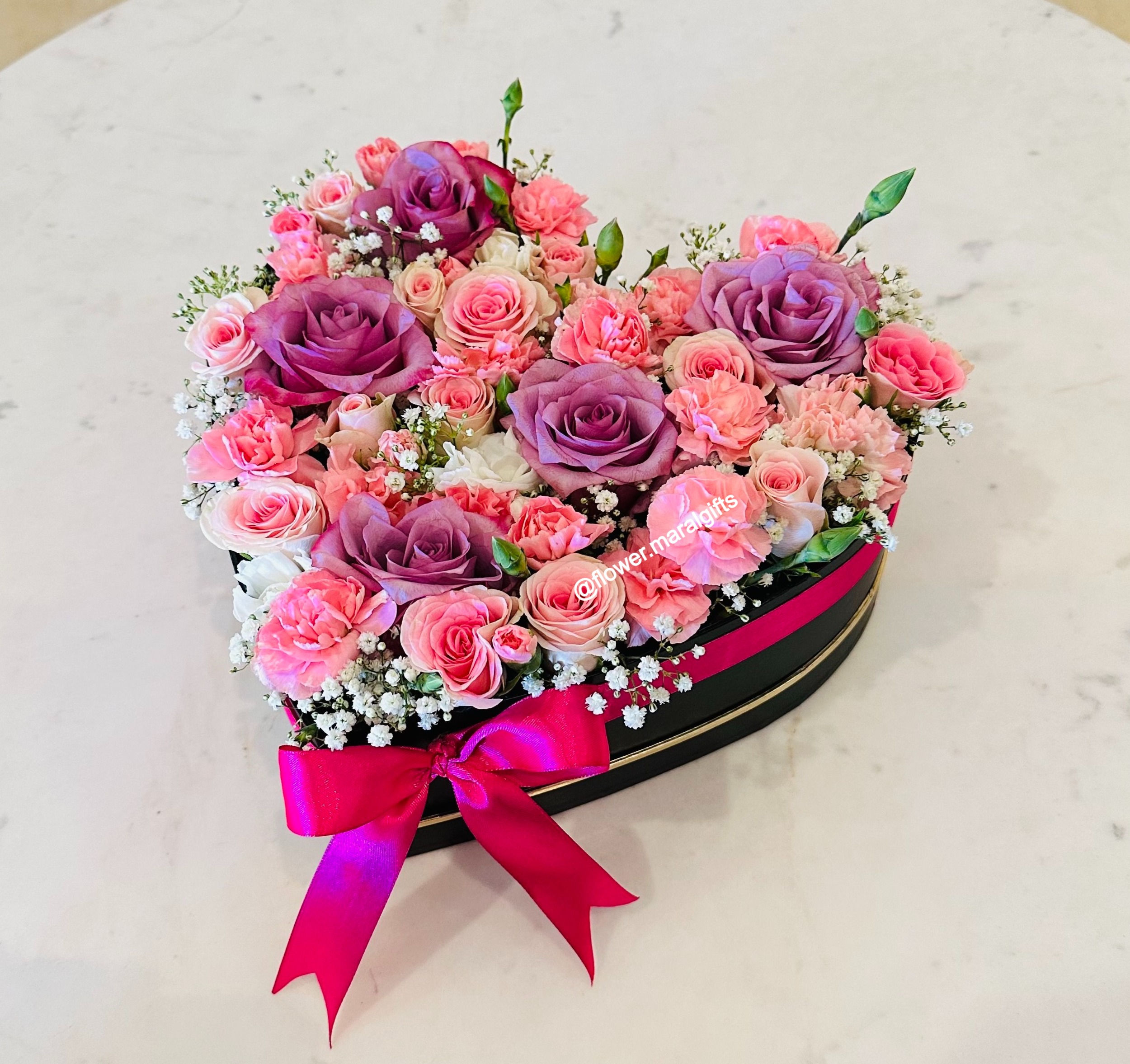 purple flower heart box gifts