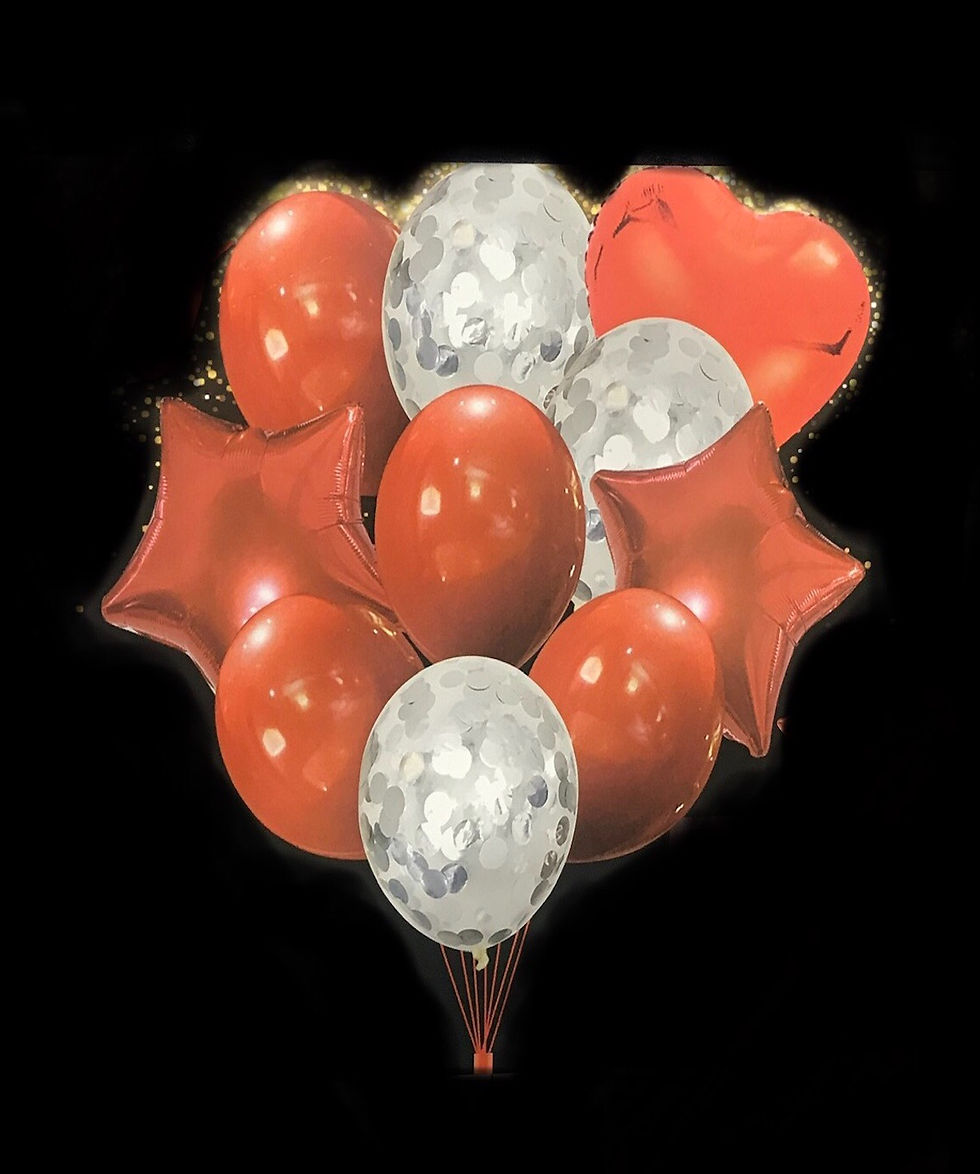 foil and Latex birthday helium Balloons red heart and star with confetti Ready with Helium