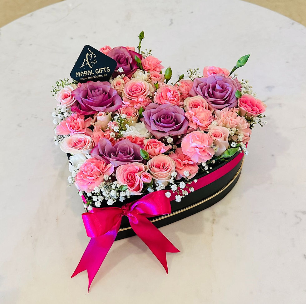 heart flower box pink and purple colors