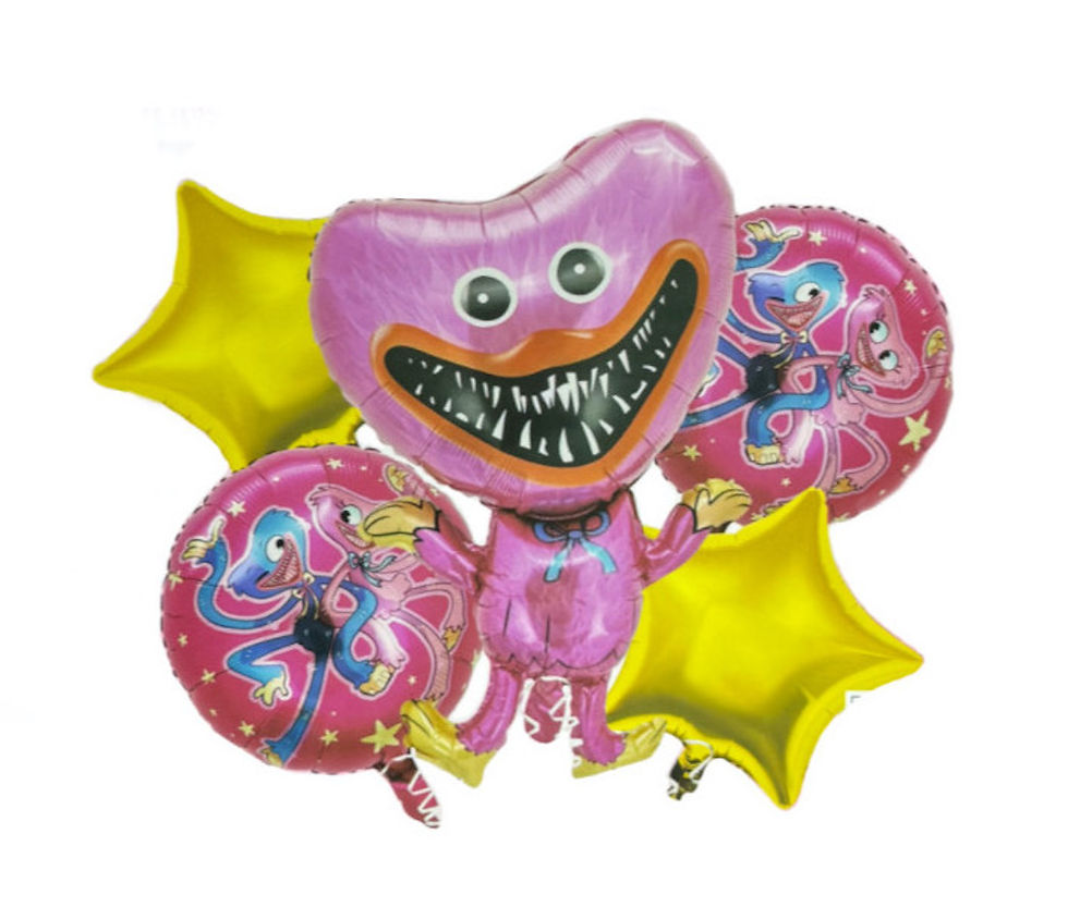 Cartoon characters kids balloons pink with golden stars