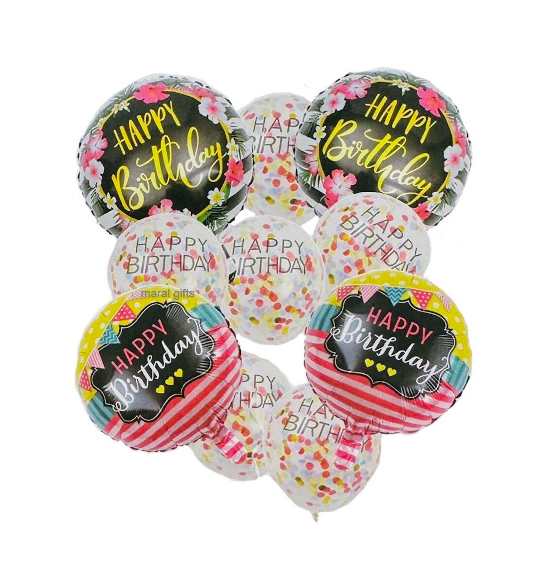 Happy Birthday Confetti latex and foil helium balloons