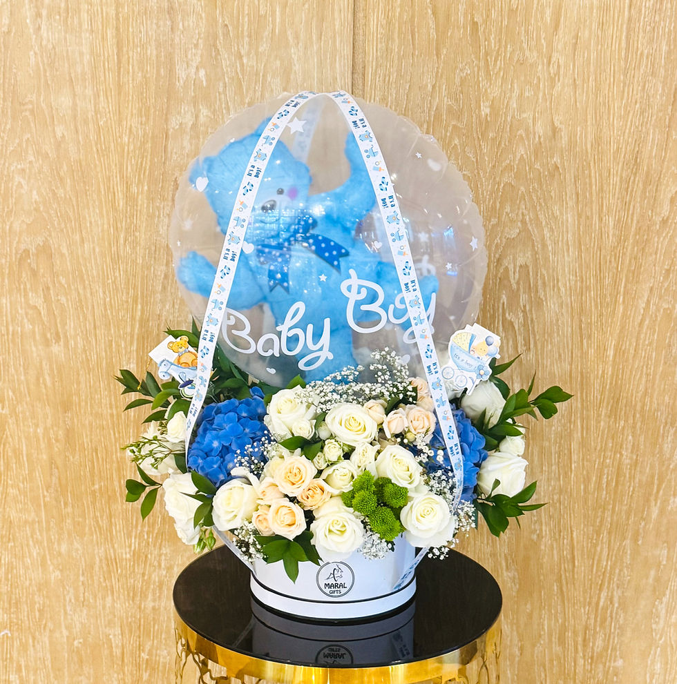 Baby Boy Flower and Balloon Arrangement