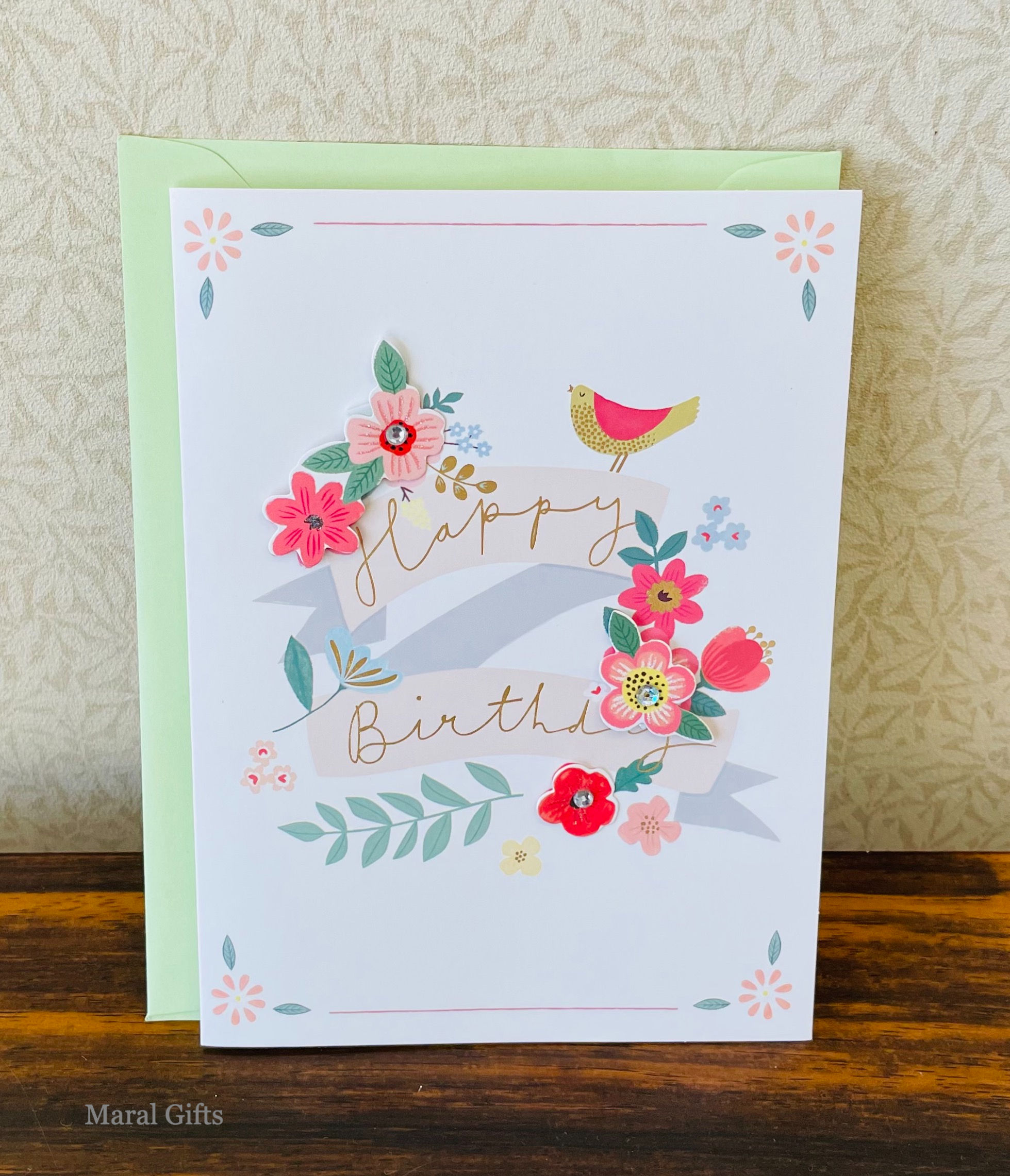 Happy Birthday Greeting Card With Red Flower Picture