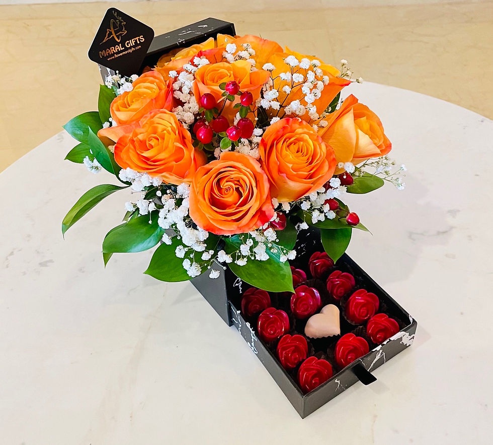 Orange Roses Flower and Chocolate box combination Chocolate with flower box