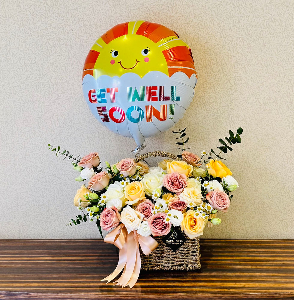 Get Well Soon Flower Basket And Balloon