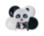 Panda bear with black and white circle balloons.
