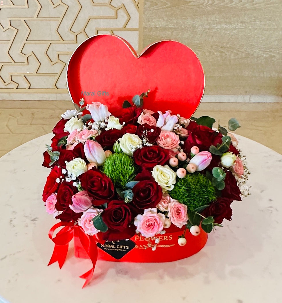 heart flower arrangement in a box